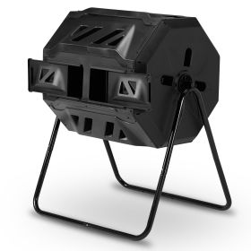 Outdoor Compost Tumbler Dual Chamber, Outdoor Tumbling Composter Dual Rotating Batch Compost Bin, 42 Gallon, Black