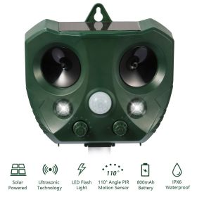 2026 Upgraded Outdoor Animal Repeller, Solar & USB Charging Ultrasonic Deterrent, IPX6 Waterproof with Strobe LED Light
