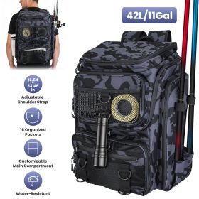 42L/11Gal Fishing Backpack Large Capacity Fishing Tackle Storage Bag with Rod Holders 16-Pocket Water-Resistant with Divider Adjustable Padded Straps