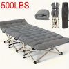75-inch heavy-duty  folding bed, 10-leg design for stable support, portable camping bed with side pockets and mattress, winter camping equipment