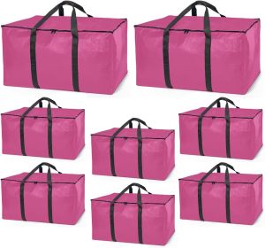 Heavy Duty Moving Bags or Storage Bags – Pink Storage Bins with Lids, Large Moving Boxes with Backpack Straps Zippers
