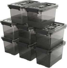 Black Plastic Storage Latch Bins, 8 Pack Clear Plastic Handle Box with Lids and Handle, Multi-Purpose, 4 Quart