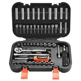 Socket Set, 70 Pieces, 1/4 inch Drive Socket and Ratchet Set, SAE and Metric, Deep and Shallow, Mechanic Tool Kit with Bits