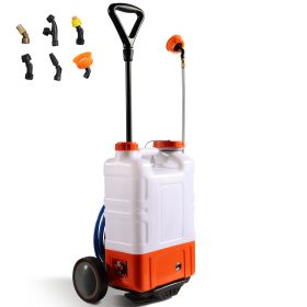 Battery Powered Backpack Sprayer with Cart, 0-94 PSI Adjustable Pressure, 4 Gallon Tank on Wheels, with 8 Nozzles and 2 Wands, 12V 7.2Ah Battery