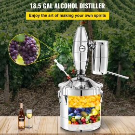 70L 18.5Gal Water Alcohol Distiller 304 Stainless Steel Alcohol Still Wine Making Boiler Home Kit with Thermometer for Whiskey Brandy Essential