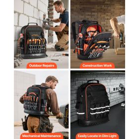 Tool Backpack, 64 Pockets, Heavy-duty Tools Storage Organizer Work Bags with Laptop Compartment & Molded Base