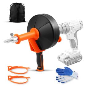 2-in-1 Hand & Electric Power Drum Auger Snake, Heavy-Duty 25FT Drain Cleaner for Sink, Toilet, Shower, Bathtub, Orange