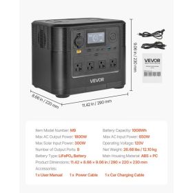 Portable Power Station, 1800W Solar Generator Power Station, 1008Wh LiFePO4 Battery Backup with 9 Output Ports for for Home Emergency, Outdoor Ca (Option: Black)