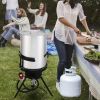 30QT Propane Turkey Fryer Set Silver Aluminum Pot with Black Round Iron Stand Outdoor Gas Deep Fryer Kit for Frying Turkey Seafood and Boiling Crawfis
